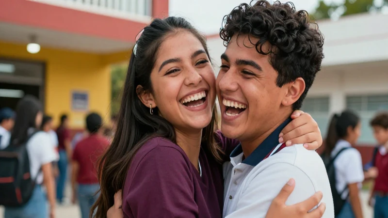 Amigos diversos sonriendo en escuela mexicana