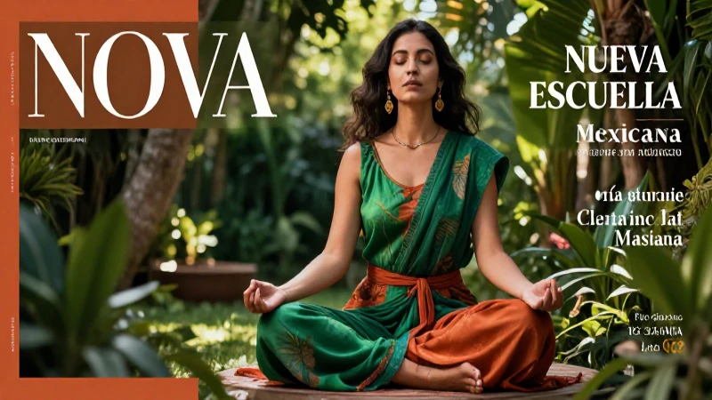 Mujer meditando en jardín estético y moderno