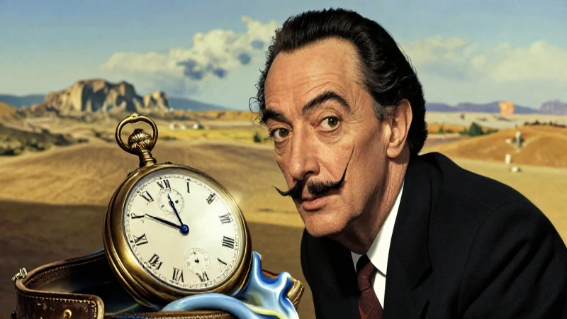 Retrato surrealista de Dalí con reloj derretido