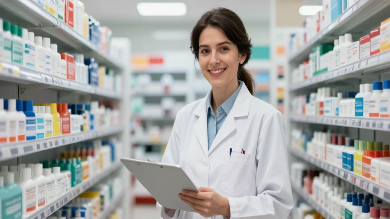 Farmacia profesional con ambientación moderna y vibrante
