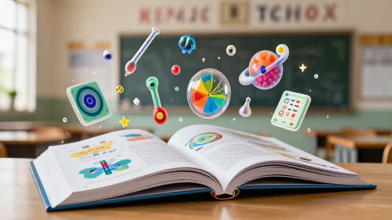 Libro educativo moderno con gráficos científicos vibrantes