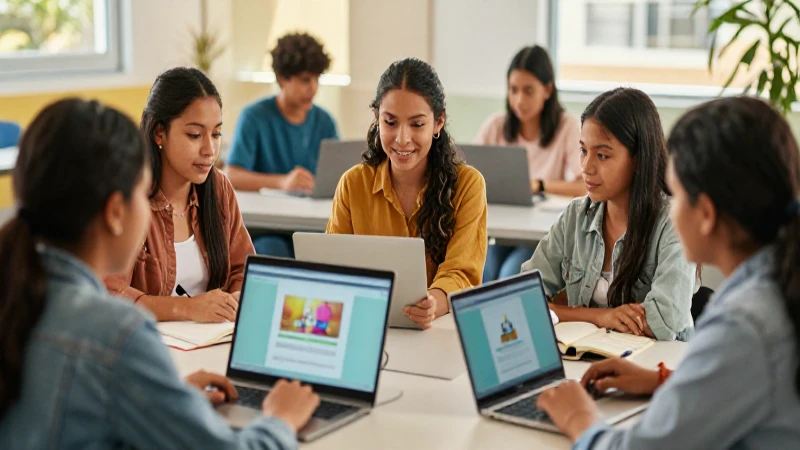 Estudiantes mexicanos aprendiendo en moderno hub tecnológico
