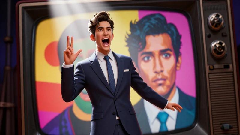 Retrato dramático de actor ante pantalla satírica