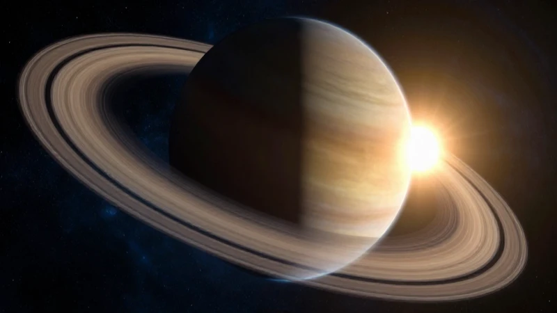 Saturno majestuoso con sus anillos frente al sol