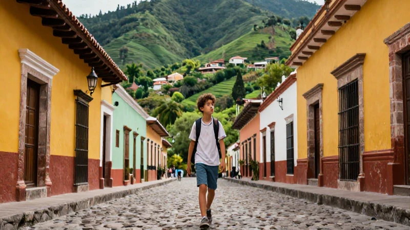 Viajero explora vibrante calle tradicional mexicana
