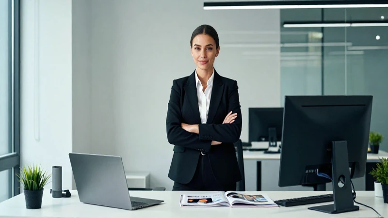 Secretaria profesional en oficina moderna y dinámica