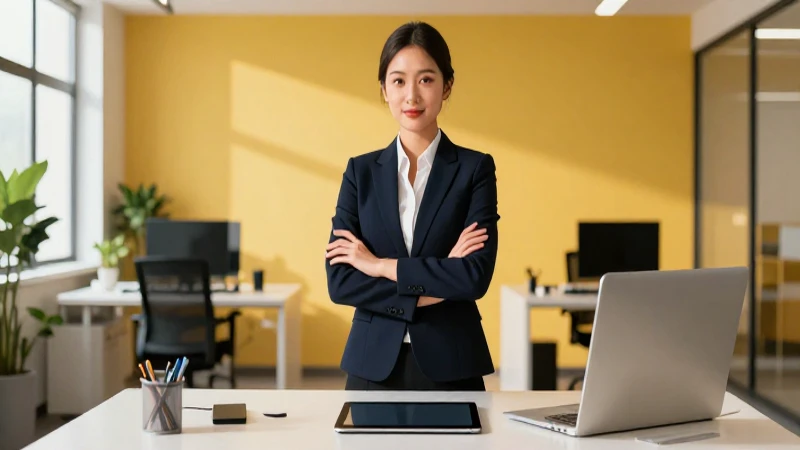 Asistente secretaria moderna y profesional en su oficina