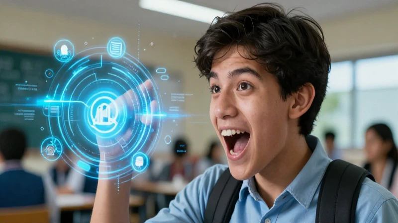 Estudiante motivado triunfa en un moderno entorno educativo