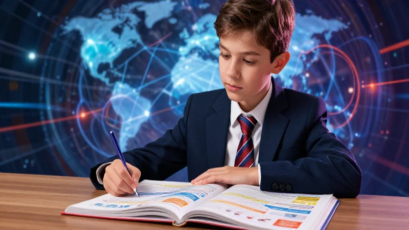 Estudiante creativo en libro vibrante con estética educativa