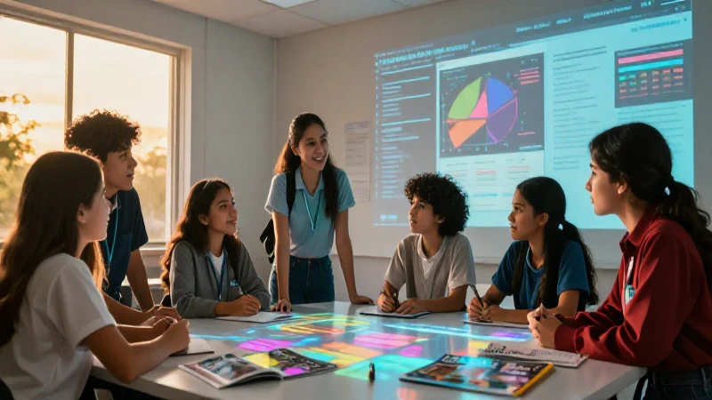 Jóvenes mexicanos colaboran en un entorno educativo moderno