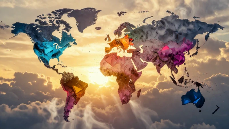 Segunda Guerra Mundial: Causas y Consecuencias Clave 7 Mapa vibrante en fragmentos, amanecer dorado y dramático