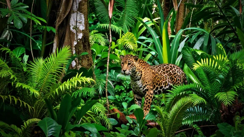 Jaguar majestuoso en selva tropical vibrante