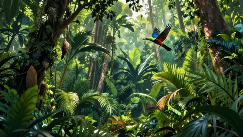 Selvas: Concepto, flora, fauna y diferencias con desiertos 3 Bosque tropical vibrante, hiperrealista y dinámico