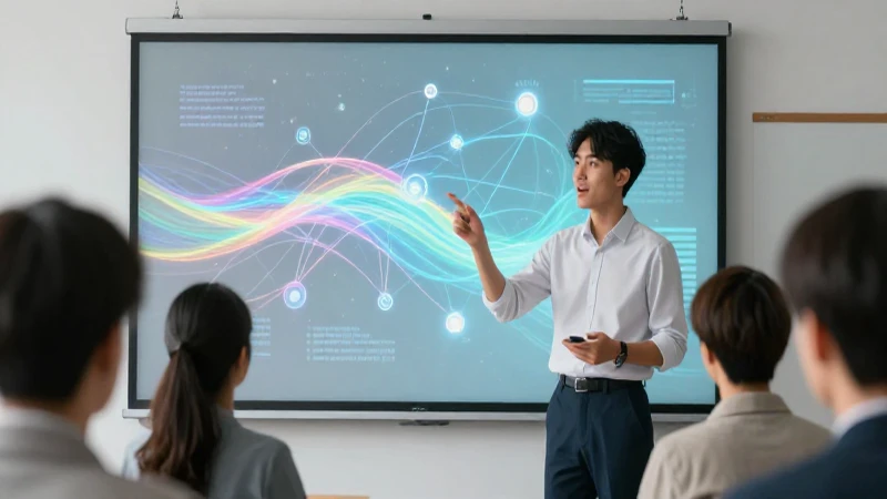 Profesional lidera seminario con flujo de datos moderno