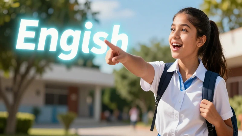 Señalamientos en inglés: Importancia y Aplicaciones Clave 5 Estudiante mexicano entusiasta señala señal educativa brillante