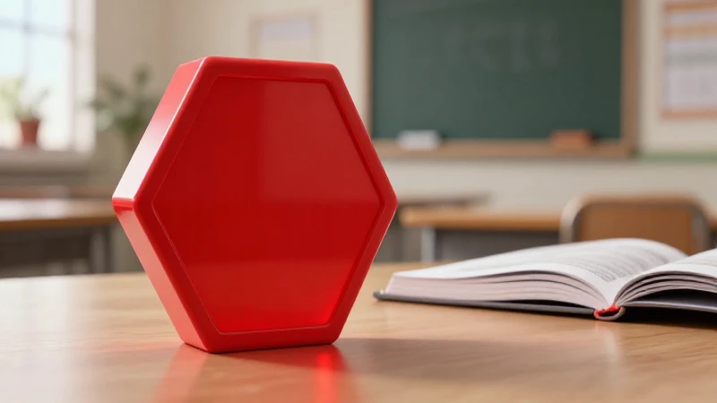 Señales de tránsito en inglés: imágenes y sus significados 3 Hexágono rojo brillante sobre escritorio educativo