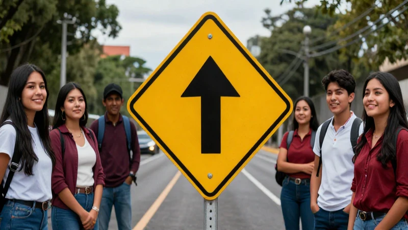 Estudiantes estudian señales de tránsito vibrantes