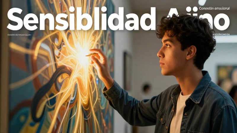 Estudiante mexicano observa una pintura luminosa con conexión artística
