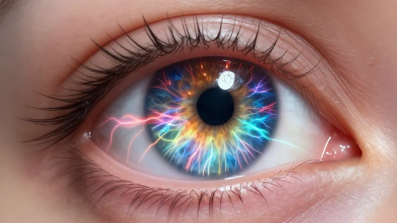 Ojo humano hiperdetallado con luz neural y colorido vibrante