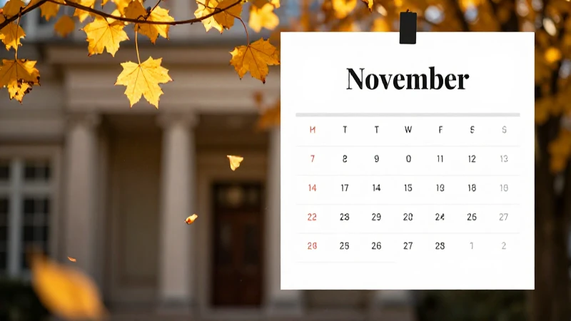 Calendario digital elegante de noviembre con toque otoñal