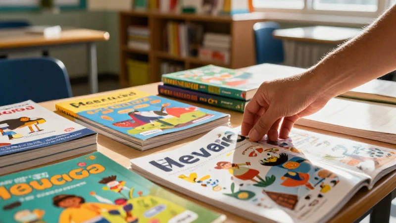 Manos organizan libros vibrantes en aula