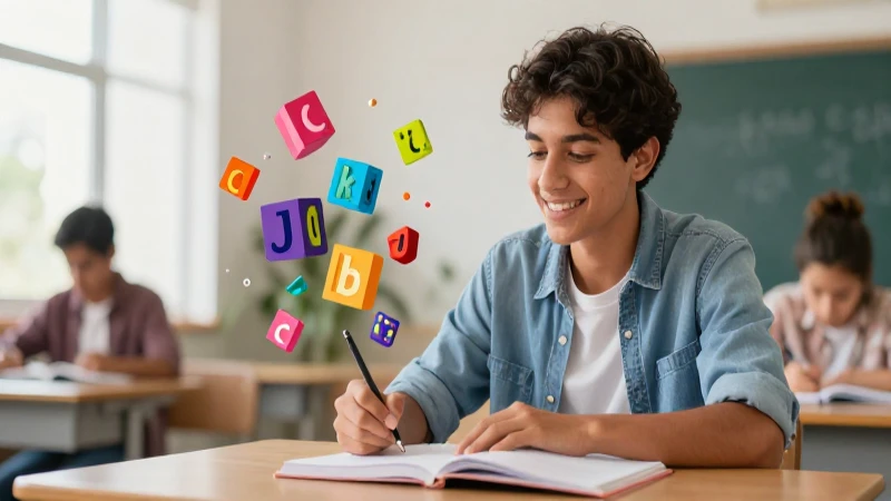 Estudiante aprende con bloques abstractos coloridos