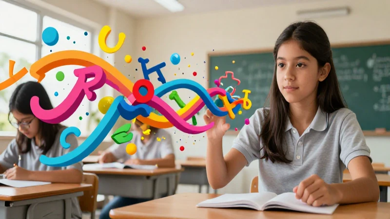 Estudiante vibrante aprendiendo gramática abstracta