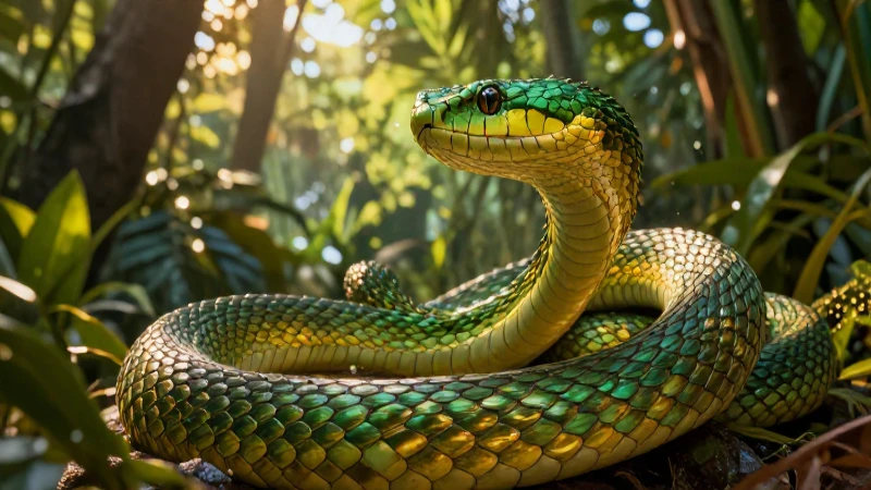 Serpiente víbora vibrante en selva tropical