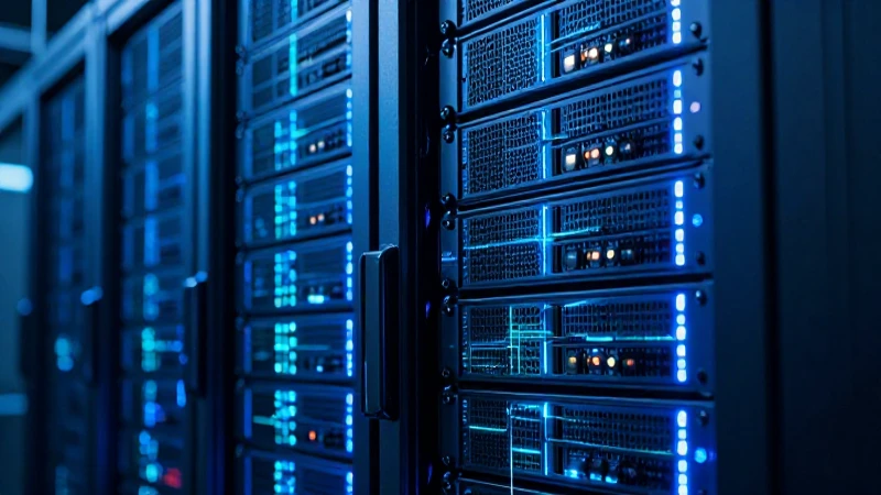 Qué es un servidor, sus características y ejemplos 5 Rack de servidor futurista con datos brillantes