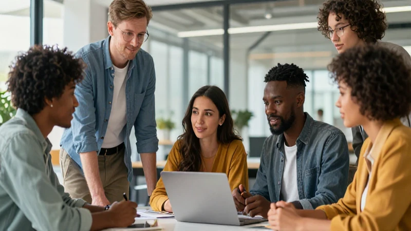 Profesionales modernos colaboran en oficina vibrante