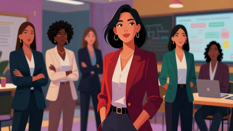 Mujeres mexicanas dinámicas en entorno educativo moderno y colorido