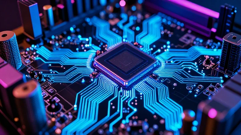 Placa base tecnológica ultra detallada con iluminación dramática