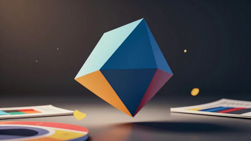 Modelo 3D geométrico brillante en diseño editorial moderno