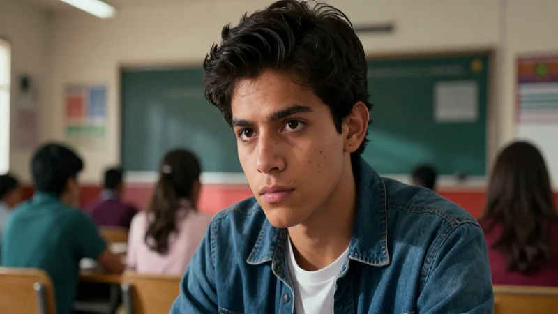 Joven atractivo y concentrado en entorno educativo moderno