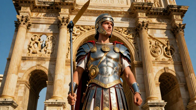 Centurión romano en arco majestuoso al atardecer