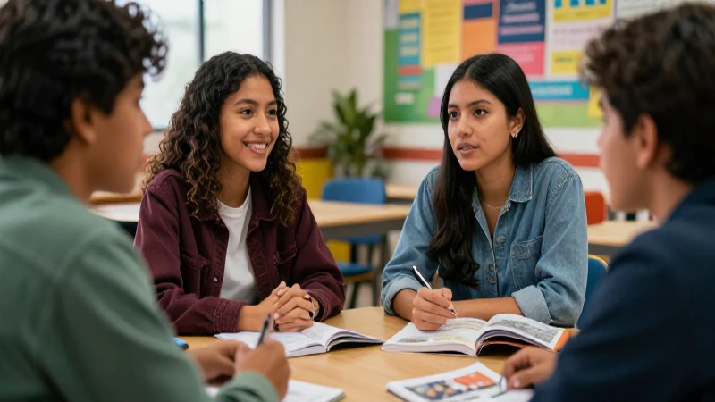 Estudiantes diversos en conversación académica dinámica