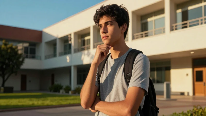 Estudiante reflexivo en ambiente académico con luz dorada