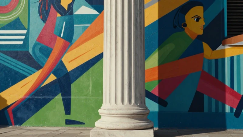 Significado de Cultura: Definición, Conceptos y Tipos 5 Columna clásica se funde en mural urbano moderno