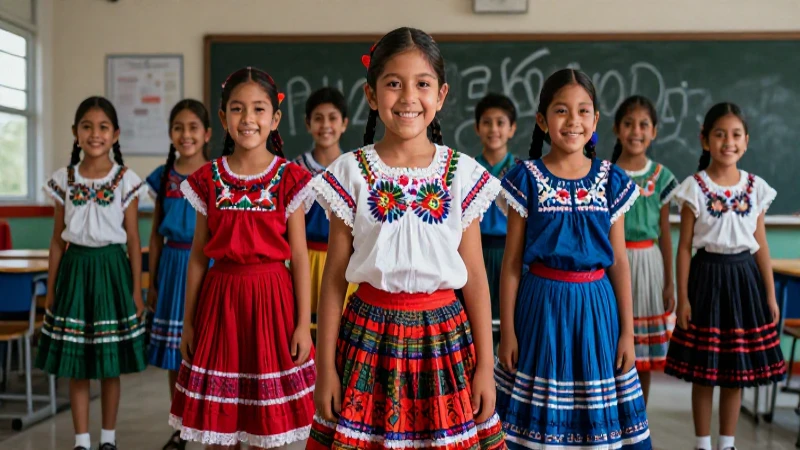 Niños mexicanos alegres en escuela vibrante