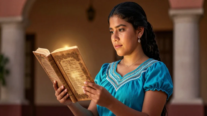Significado del refrán: qué es y ejemplos explicativos 7 Estudiante mexicano, libro ancestral, iluminación dramática y arte digital