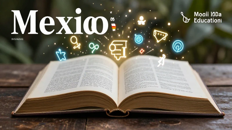 Revista educativa con libro antiguo y símbolos lumínicos