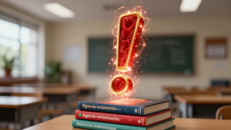 Signos exclamativos brillando sobre libros educativos
