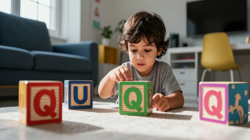 Niño interactúa con bloques educativos de la Q