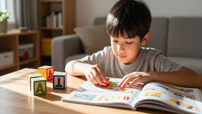 Sílabas: Entiende su Papel en la Formación de Palabras 6 Niño aprende sílabas con vibrantes bloques de madera