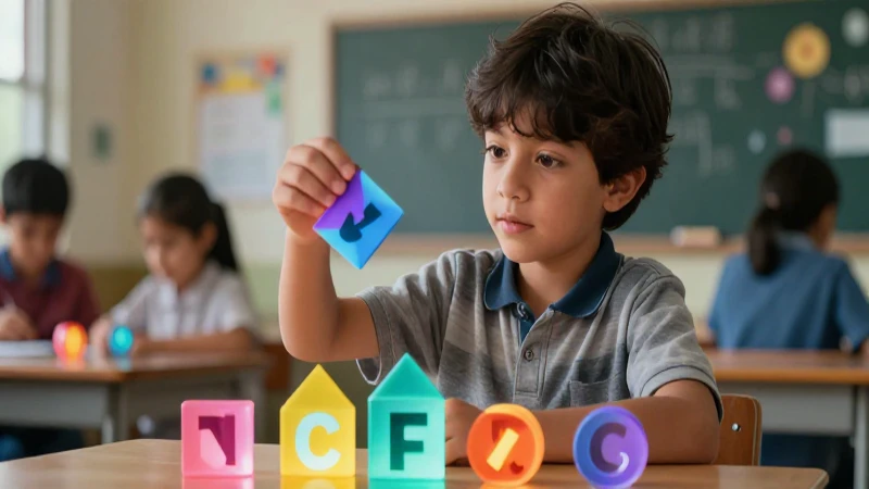 Sílabas: Entiende su Papel en la Formación de Palabras 3 Estudiante aprende fonética con bloques geométricos