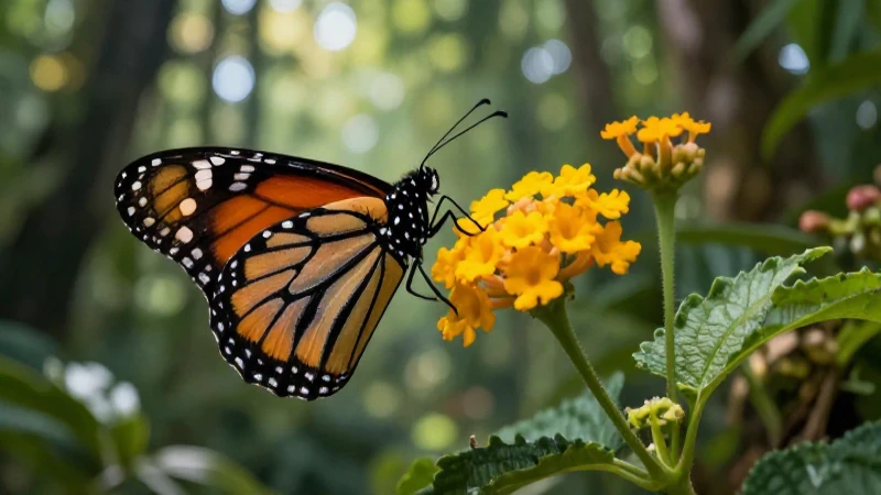 Simbiosis: Significado y concepto en lenguaje cotidiano 4 Monarca y flor en exuberante selva vibrante
