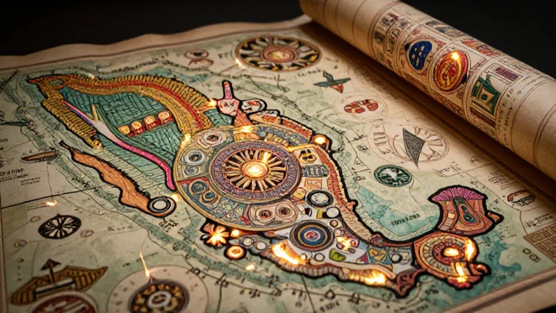 Conoce la simbología de mapas: símbolos, claves y significados 4 Mapa antiguo vibrante con estética educativa mexicana