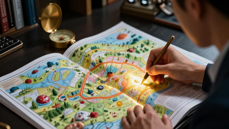 Educador analiza cartografía vibrante y detallada