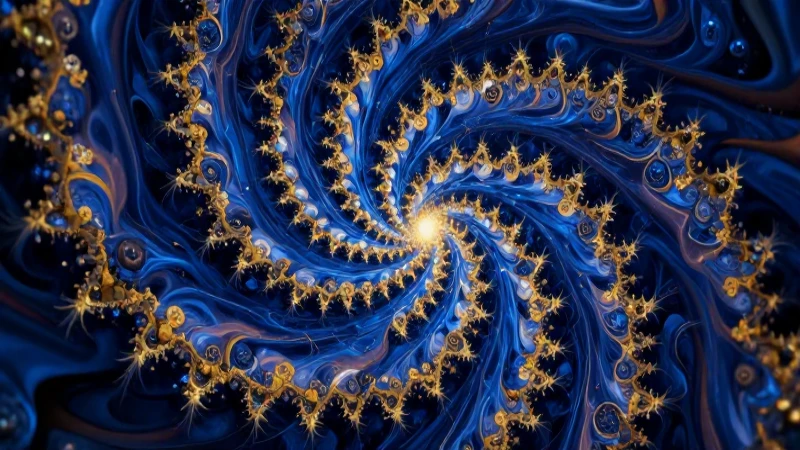 Qué es la simetría radial y cuáles son sus características 3 Fractal biomorfismo vibrante y educativo en azul y dorado