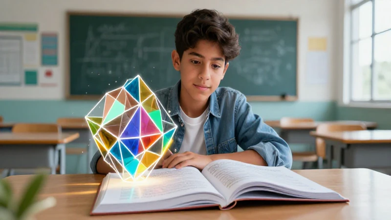 Estudiante mexicano ilustra concepto geométrico en un aula moderno